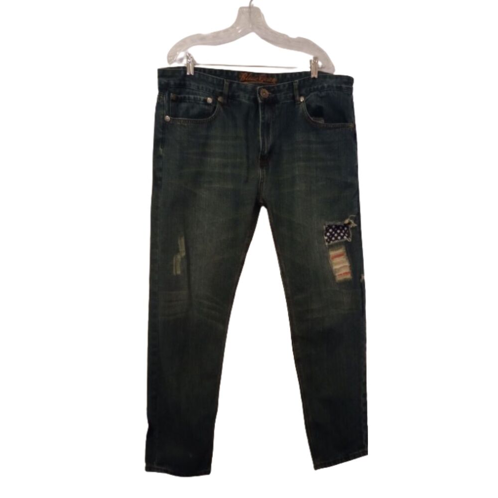 Blue Gear Men's Size W40 X L32 Destressed Straight Leg Blue Jeans